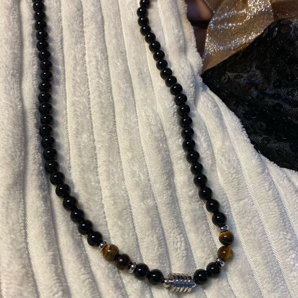 NWT GREAT FOR MEN UNISEX BECK TIGER EYE NECKLACE DESIGNER INSPIRED BLACK SILVER - Picture 12 of 12